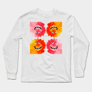 Slime Jelly Monster Emoji Pixel Smiling Face Long Sleeve T-Shirt
